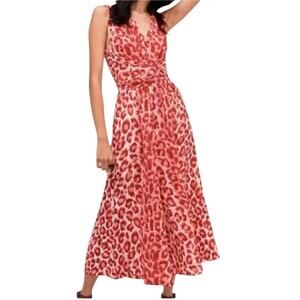 Kate Spade Jumpsuit Women Small Pink Leopard Wrap Tie V Neck Wide Leg Sleeveless
